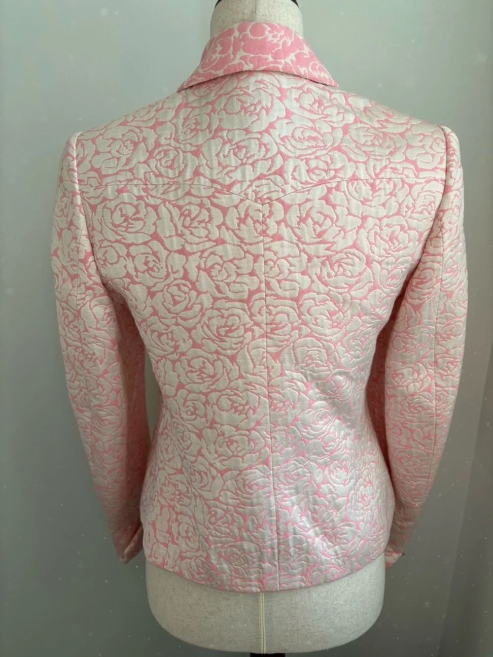 Vintage French Pink Brocade Blazer Pearl Buttons Coquette Jackie O EU 38 - Picture 5 of 8